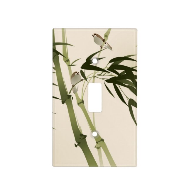 Oriental style painting, bamboo branches light switch cover (Front)