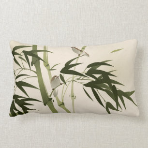 Oriental style painting, bamboo branches lumbar pillow
