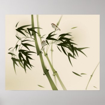 Oriental Style Painting  Bamboo Branches Poster by watercoloring at Zazzle