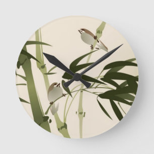 Oriental style painting, bamboo branches round clock