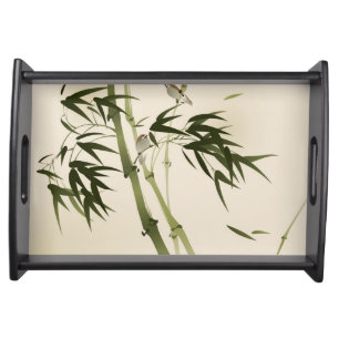 Oriental style painting, bamboo branches serving tray