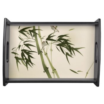Oriental Style Painting  Bamboo Branches Serving Tray by watercoloring at Zazzle