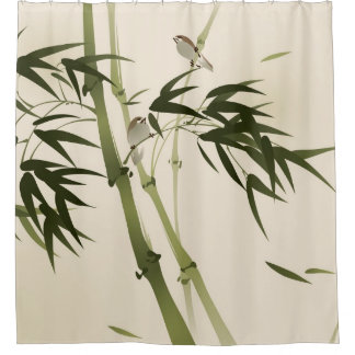 Oriental style painting, bamboo branches shower curtain