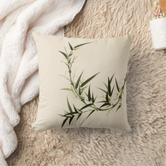 oriental style painting, bamboo branches throw pillow