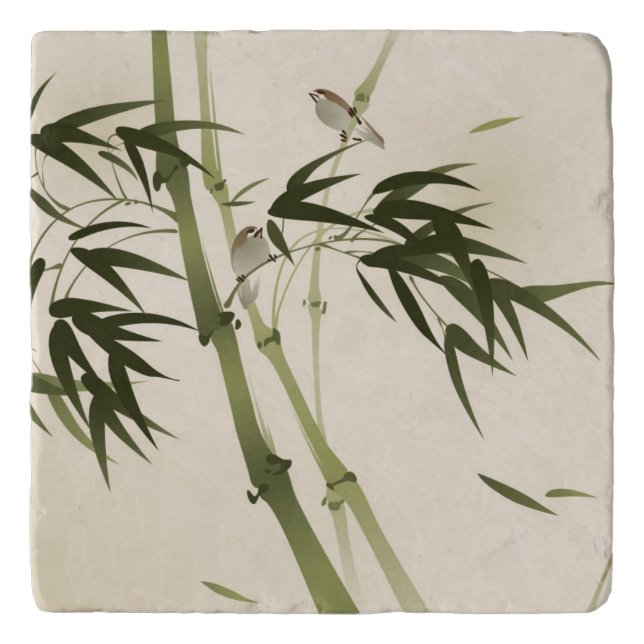 Oriental style painting, bamboo branches trivet (Front)