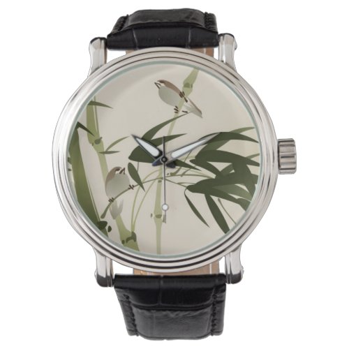 Oriental style painting bamboo branches watch