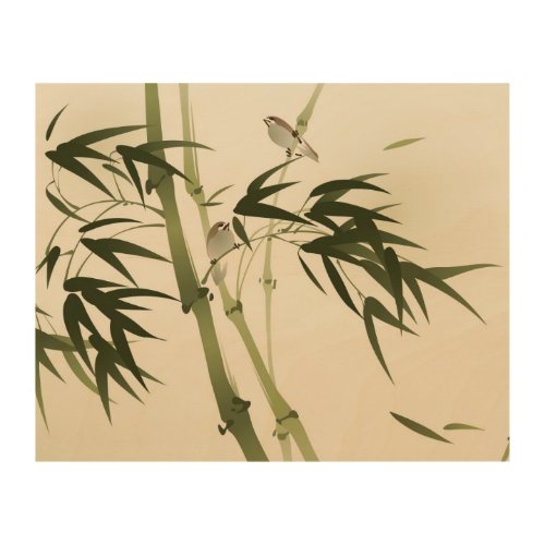Oriental style painting bamboo branches wood wall art