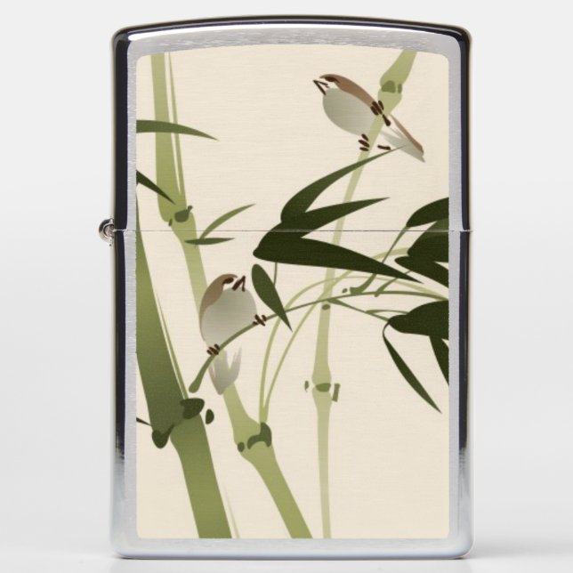Oriental style painting, bamboo branches zippo lighter (Front)