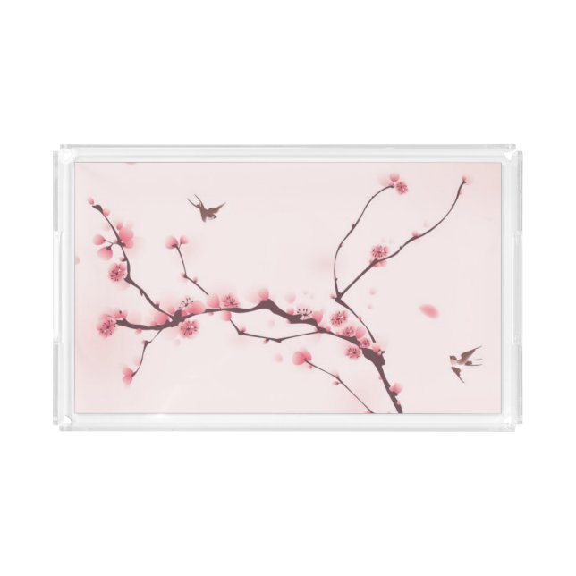 Oriental style painting, cherry blossom acrylic tray (Front)