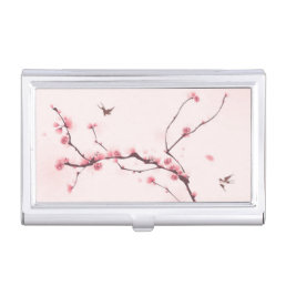 Oriental style painting, cherry blossom business card holder
