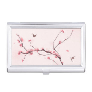 Oriental style painting, cherry blossom business card holder