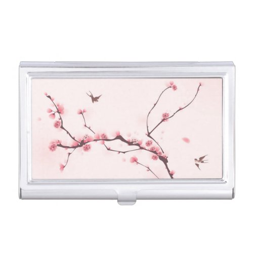 Oriental style painting cherry blossom business card holder