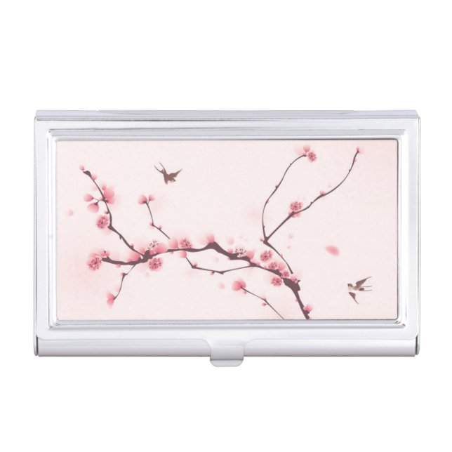 Oriental style painting, cherry blossom business card holder (Front)