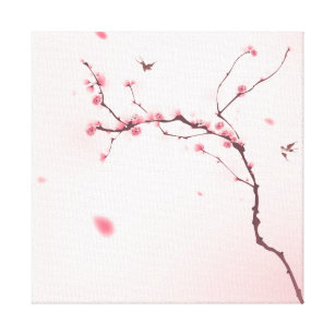 Oriental style painting, cherry blossom canvas print
