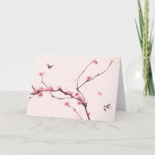 Oriental style painting, cherry blossom card