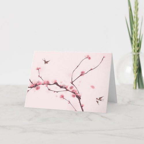 Oriental style painting cherry blossom card