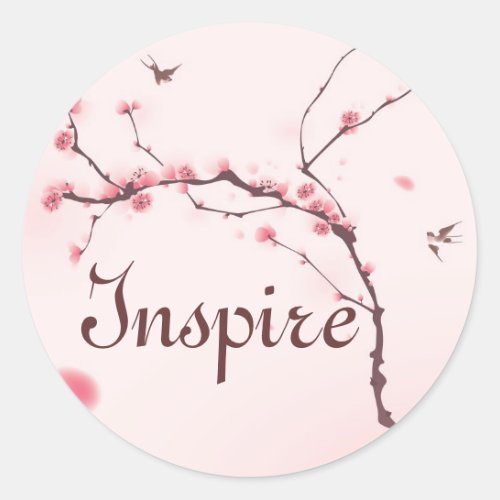 Oriental style painting cherry blossom classic round sticker