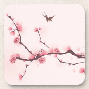 Oriental style painting, cherry blossom drink coaster