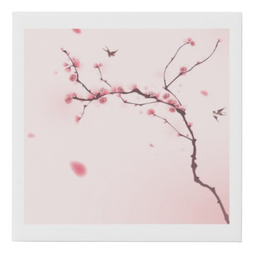 Oriental style painting cherry blossom faux canvas print