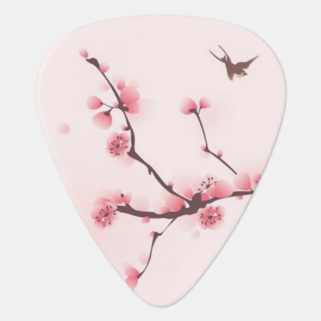 Oriental style painting, cherry blossom guitar pick (Front)