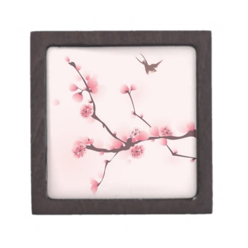 Oriental style painting cherry blossom jewelry box