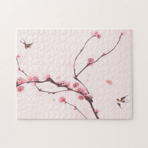 Oriental style painting, cherry blossom jigsaw puzzle