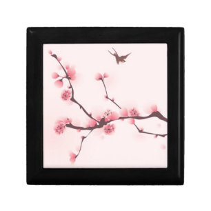 Oriental style painting, cherry blossom keepsake box