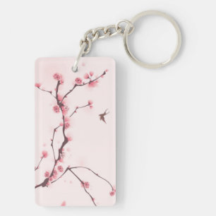 Oriental style painting, cherry blossom keychain