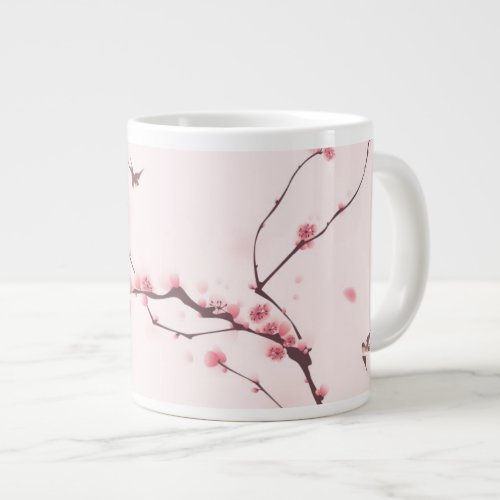 Oriental style painting cherry blossom large coffee mug