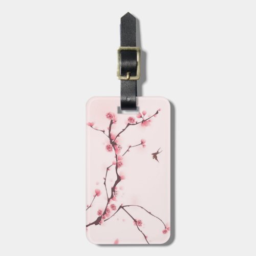 Oriental style painting cherry blossom luggage tag