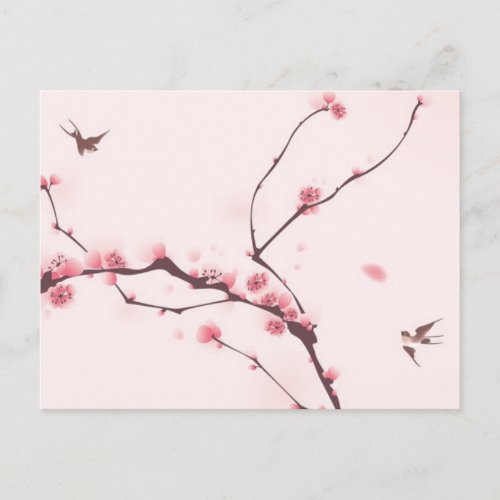 Oriental style painting cherry blossom postcard