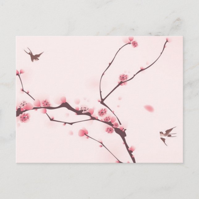 Oriental style painting, cherry blossom postcard (Front)