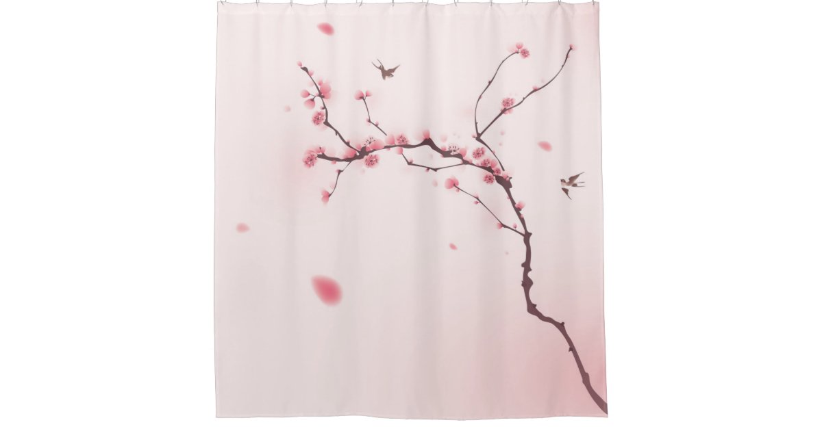 Oriental Style Painting Cherry Blossom Shower Curtain Zazzle Com