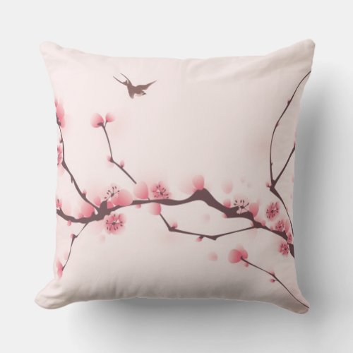 Oriental style painting cherry blossom throw pillow