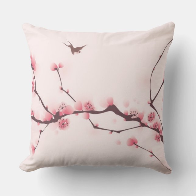 Oriental style painting, cherry blossom throw pillow (Front)