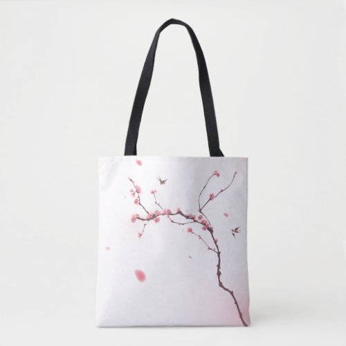 Oriental style painting cherry blossom tote bag