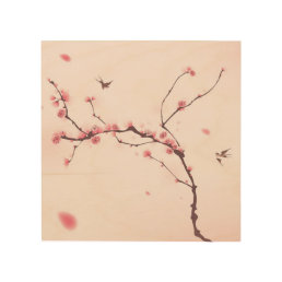 Oriental style painting, cherry blossom wood wall decor