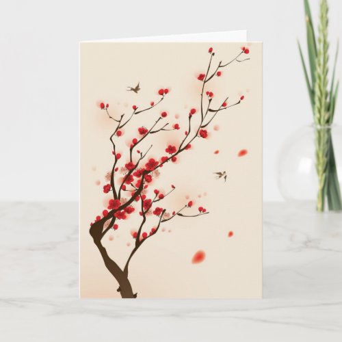 Oriental style painting plum blossom in spring 2 card