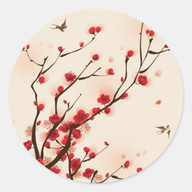 Oriental style painting, plum blossom in spring 2 classic round sticker (Front)