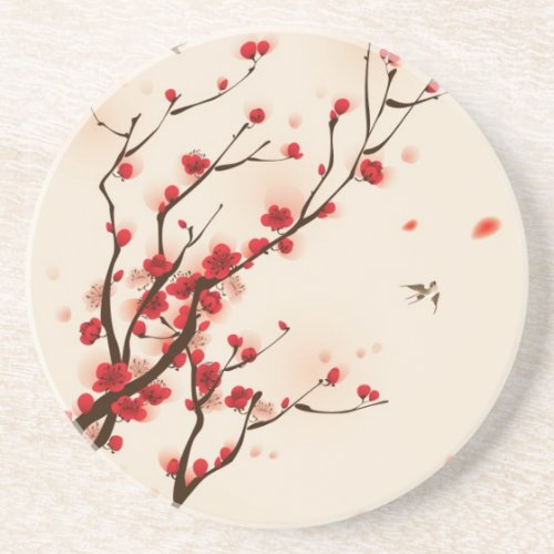 Oriental style painting plum blossom in spring 2 drink coaster