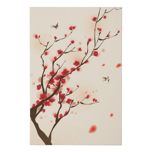 Oriental style painting plum blossom in spring 2 faux canvas print
