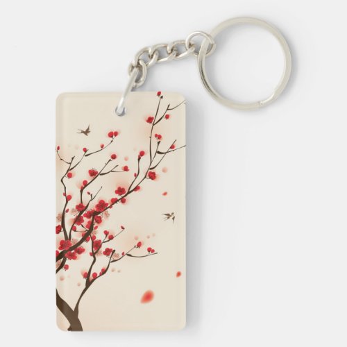 Oriental style painting plum blossom in spring 2 keychain