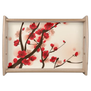 Oriental style painting, plum blossom in spring 2 serving tray