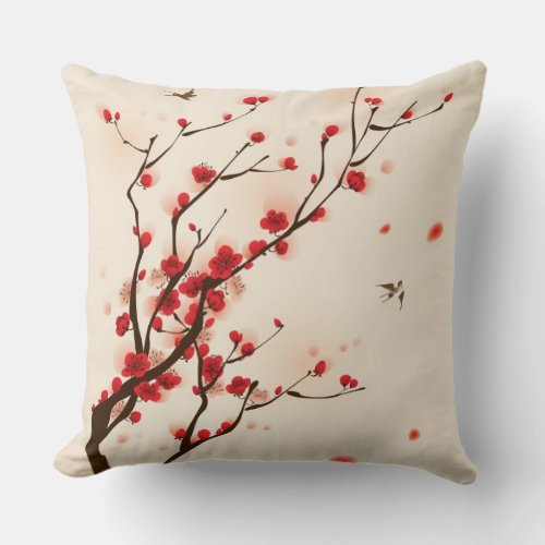 Oriental style painting plum blossom in spring 2 throw pillow