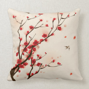 Oriental style painting, plum blossom in spring 2 throw pillow