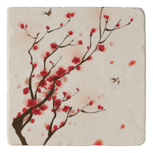 Oriental style painting, plum blossom in spring 2 trivet