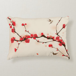 Oriental style painting, plum blossom in spring 3 accent pillow