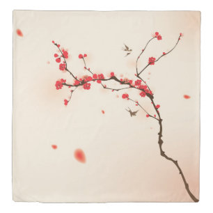 Oriental style painting, plum blossom in spring 3 duvet cover