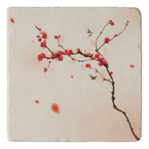 Oriental style painting, plum blossom in spring 3 trivet