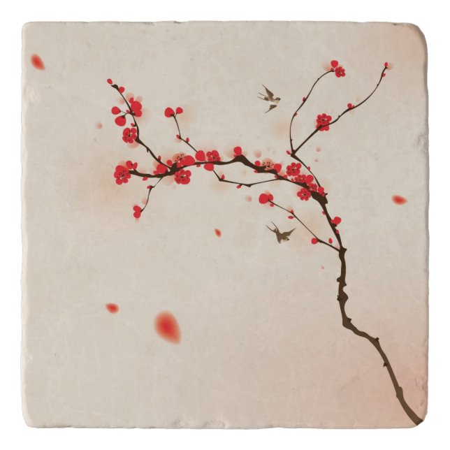 Oriental style painting, plum blossom in spring 3 trivet (Front)